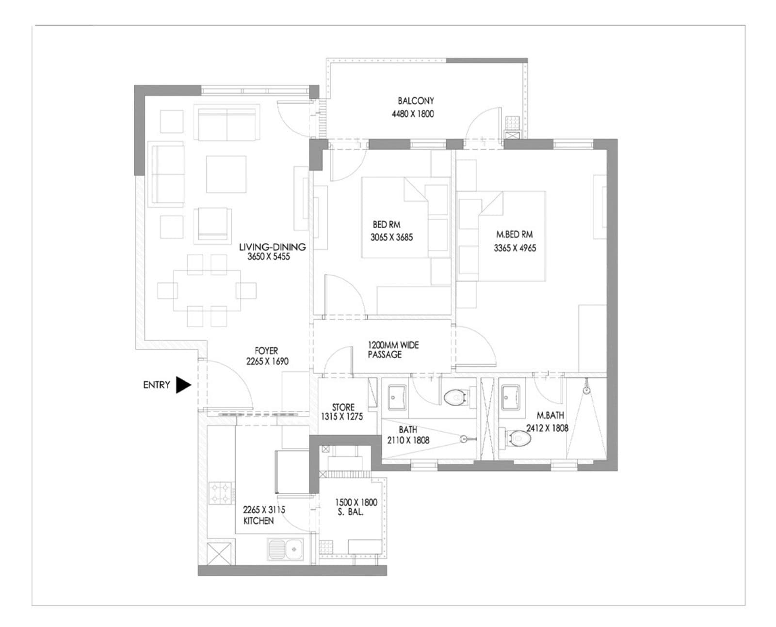 2 BHK floor plan