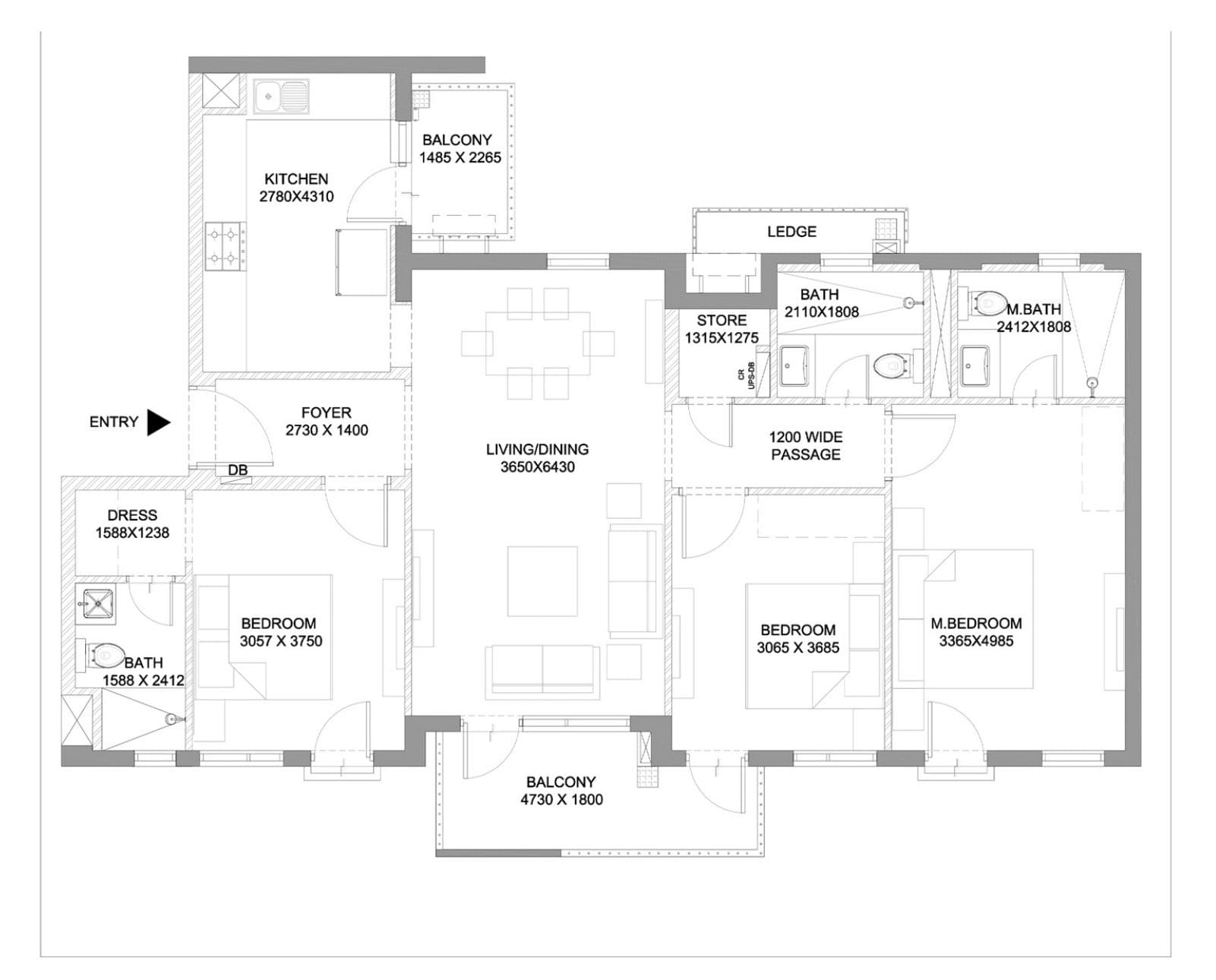 3 BHK floor plan
